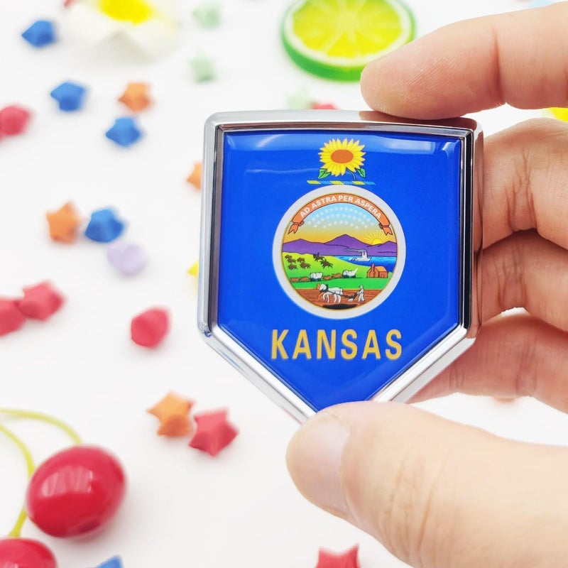 Overdecor Kansas Flag Decal Stickers Car Emblem Kansas Car Accessories Decorations Chrome Shield Flag Sticker Decals for Cars Truck Vehicles, 2 Pack - Image 2