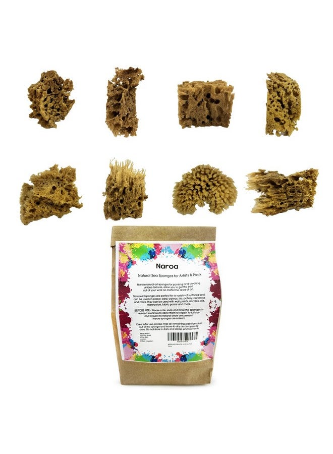 Naroa Artist Natural Sea Sponges For Painting 8 Pack | Unbleached Unique Sponges Set | Acrylic Watercolor, Marbling, Texturing, Pottery, Ceramics - Image 1