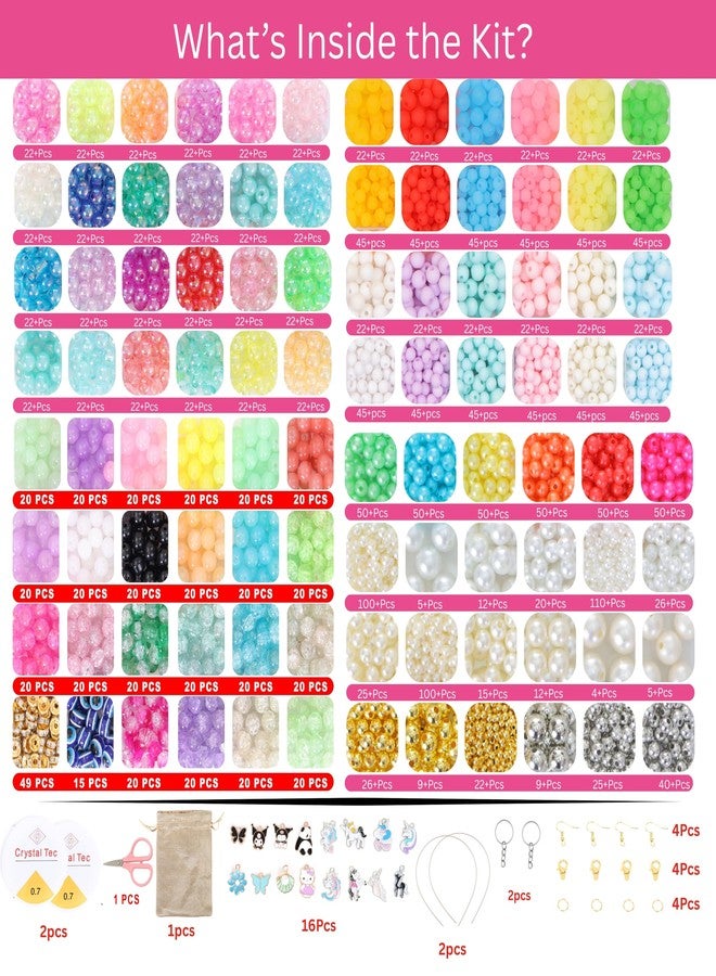 ambitieux DIY Jewellery Making Kit for Girls | 2700+pcs Colorful Round Beads, Pearls & Charms Set | Bracelet, Necklace & Keychain Making Craft Kit |Birthday Gift for Girls & Kids - Image 2