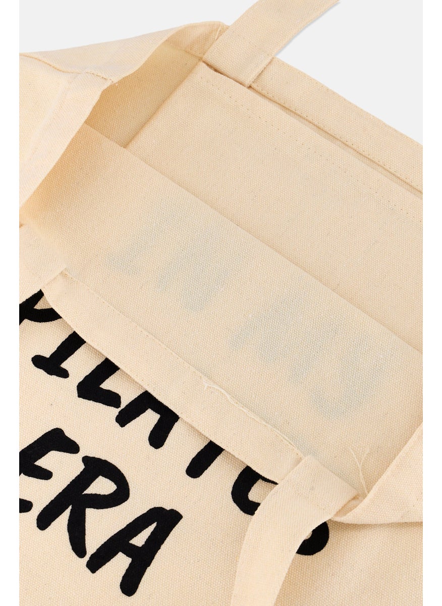 YOTO Women Graphic Print Tote Bag 40 H x 40 L x 16 W cm, Beige  - Image 3