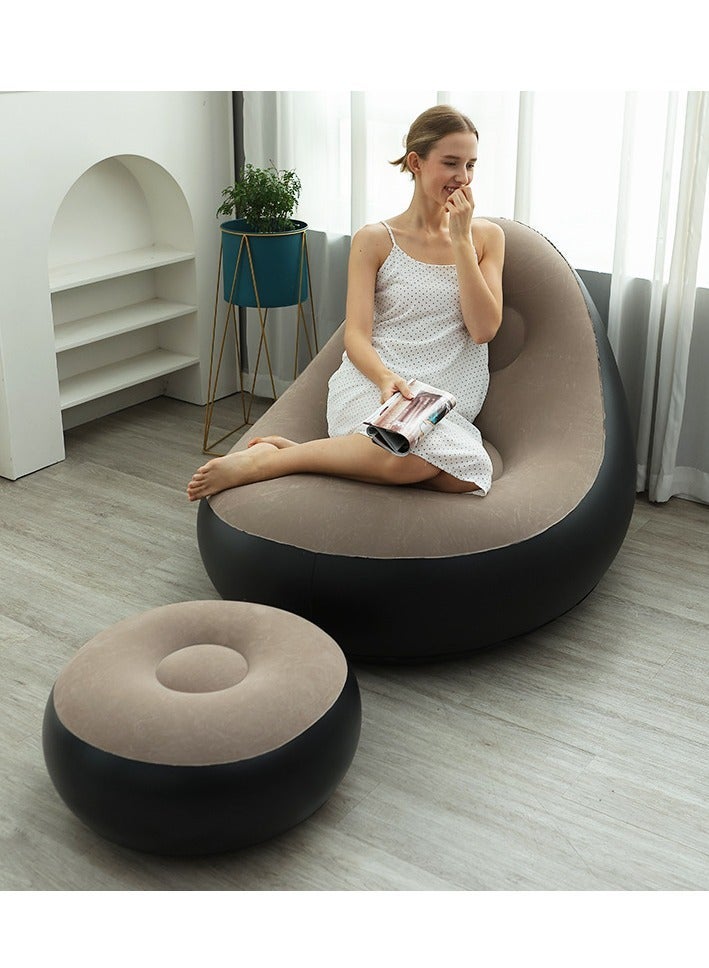 GRKC Inflatable Sofa with Foot Pump, PVC Flocking Lazy Sofa, Foldable & Portable Air Lounge Chair with Backrest for Living Room, Bedroom, Office, Balcony, Camping & Outdoor Use - Image 3