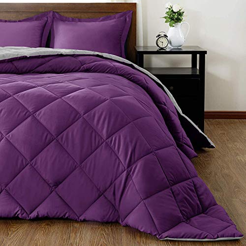 Homespun Soft Microfibre Comforter Blanket Lightweight Reversible Quilt Duvet All Weather, Single Bed, Purple and Grey Color - Image 2