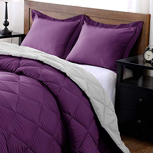 Homespun Soft Microfibre Comforter Blanket Lightweight Reversible Quilt Duvet All Weather, Single Bed, Purple and Grey Color - Image 3