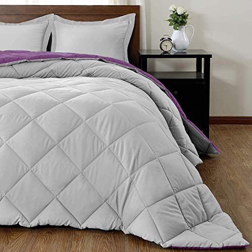Homespun Soft Microfibre Comforter Blanket Lightweight Reversible Quilt Duvet All Weather, Single Bed, Purple and Grey Color - Image 5