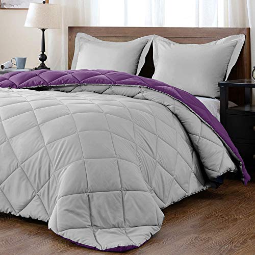Homespun Soft Microfibre Comforter Blanket Lightweight Reversible Quilt Duvet All Weather, Single Bed, Purple and Grey Color - Image 4