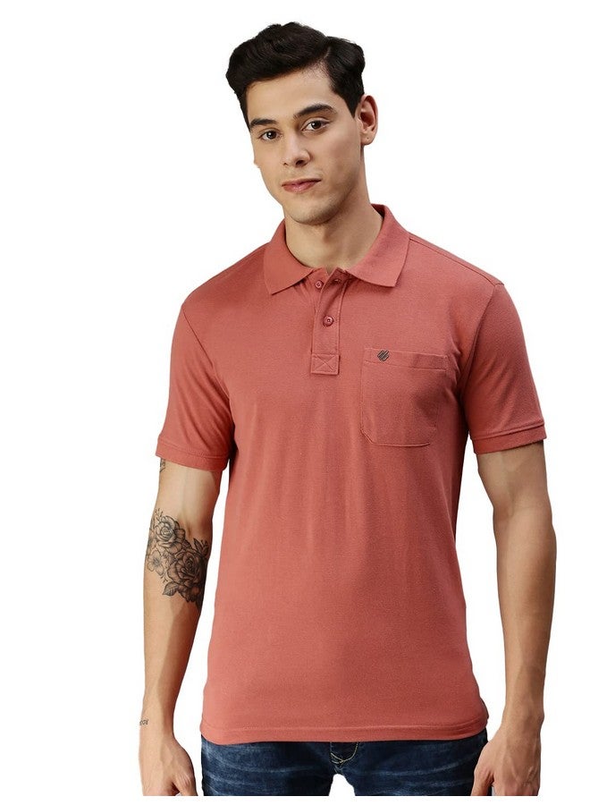 ONN ONN Men's Dusty Pink Half Sleeves Polo Collar T-Shirt with Pocket(Size : 3X-Large) - Image 1