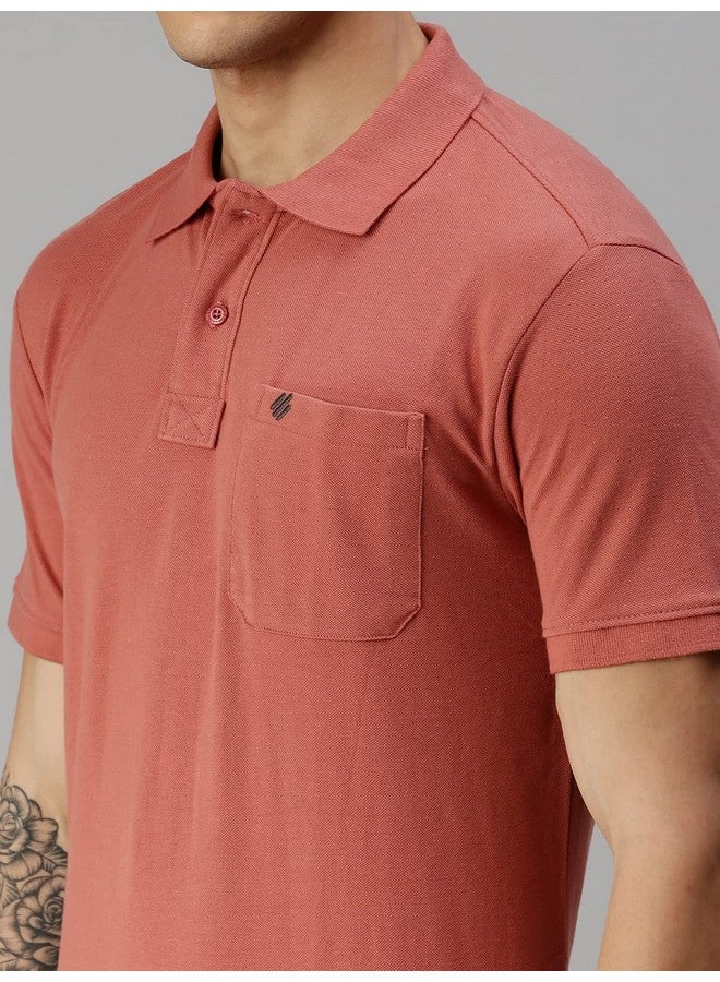 ONN ONN Men's Dusty Pink Half Sleeves Polo Collar T-Shirt with Pocket(Size : 3X-Large) - Image 4