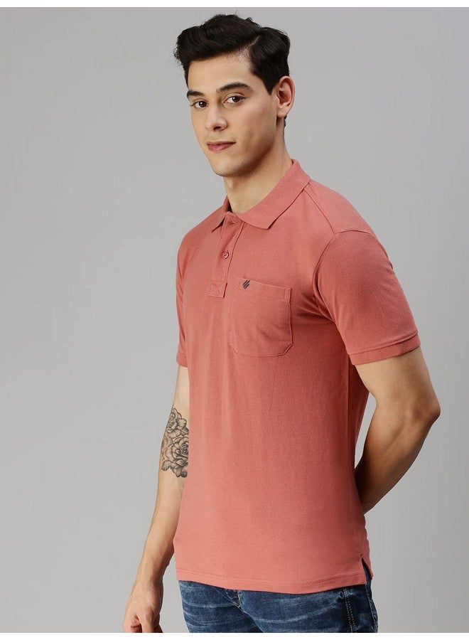 ONN ONN Men's Dusty Pink Half Sleeves Polo Collar T-Shirt with Pocket(Size : 3X-Large) - Image 3