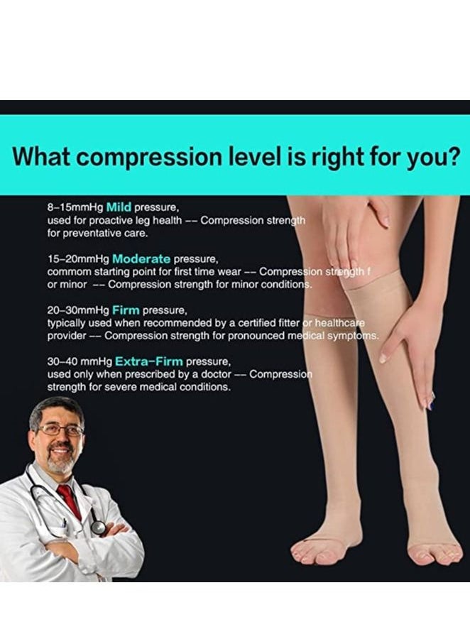 Excefore - Open Toe Compression Socks, 20-30 mmHg Toeless Stockings, Knee High Calf Support Hose for Varicose Veins, Nursing & Maternity, Relief Shin Splints, Men Wome, (1 Pair) - Image 1