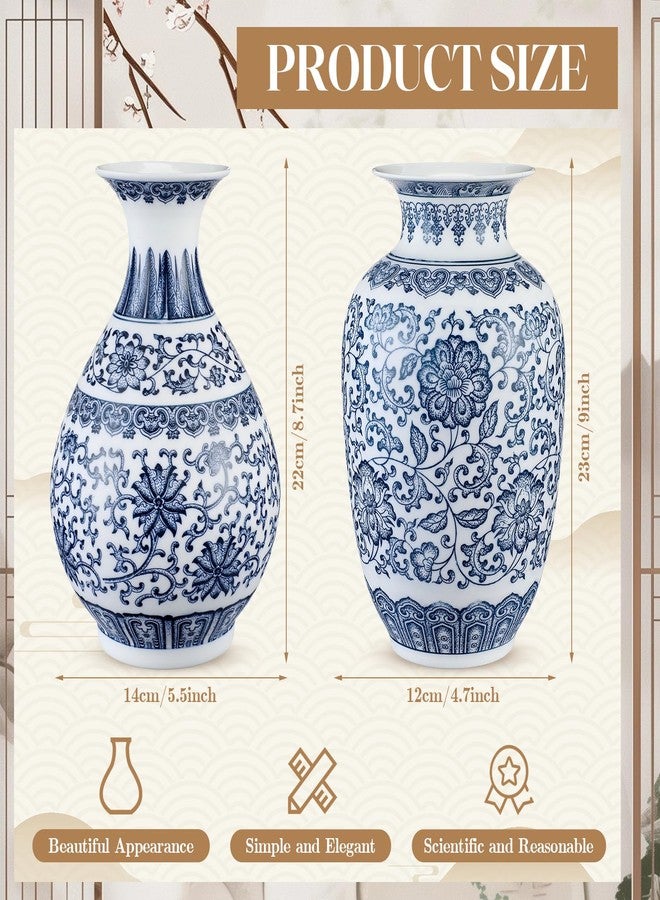 Maxcheck 2 Pieces Porcelain Blue and White Vase 9 Inch Chinoiserie Vase Vintage Ceramic Oriental Vase Chinese Handmade Classic Flower Vase Decor for Home Office Bookshelf Table - Image 2