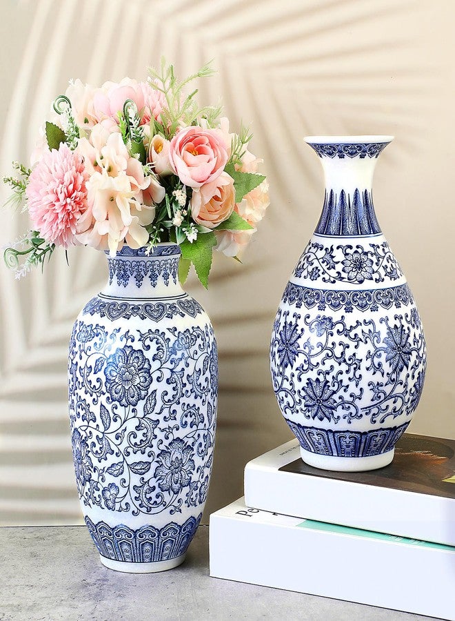 Maxcheck 2 Pieces Porcelain Blue and White Vase 9 Inch Chinoiserie Vase Vintage Ceramic Oriental Vase Chinese Handmade Classic Flower Vase Decor for Home Office Bookshelf Table - Image 1