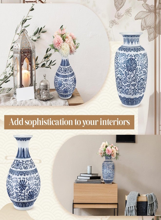 Maxcheck 2 Pieces Porcelain Blue and White Vase 9 Inch Chinoiserie Vase Vintage Ceramic Oriental Vase Chinese Handmade Classic Flower Vase Decor for Home Office Bookshelf Table - Image 3