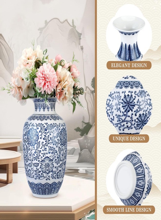 Maxcheck 2 Pieces Porcelain Blue and White Vase 9 Inch Chinoiserie Vase Vintage Ceramic Oriental Vase Chinese Handmade Classic Flower Vase Decor for Home Office Bookshelf Table - Image 4
