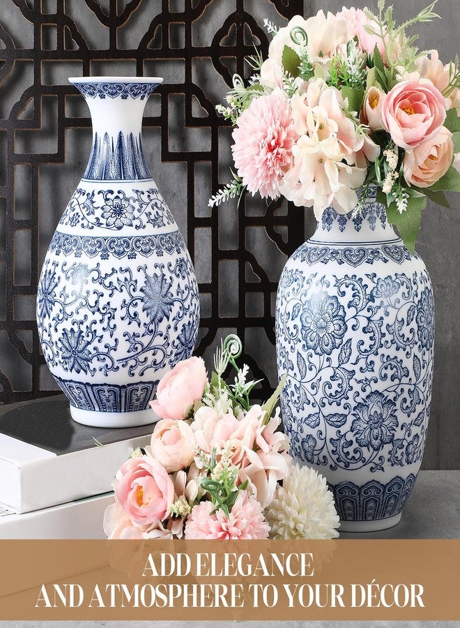 Maxcheck 2 Pieces Porcelain Blue and White Vase 9 Inch Chinoiserie Vase Vintage Ceramic Oriental Vase Chinese Handmade Classic Flower Vase Decor for Home Office Bookshelf Table - Image 5