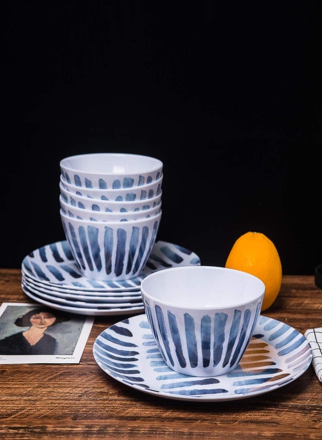 KX-WARE Blue Stripe Melamine Plates, 10.5-inch Dinner Plates set of 6 - Image 5