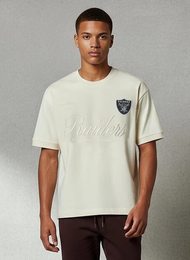 SP Characters Men Regular Fit Crew Neck Short Sleeve Raiders Embroidered T-shirt