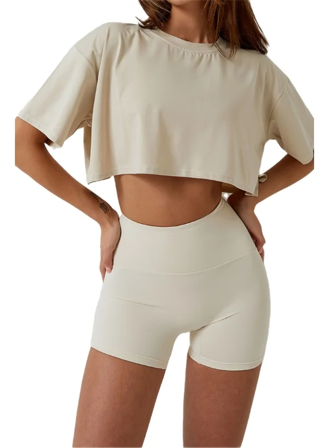 KAWN.YOGA Womens Loose Fit Crop Top Shirt Short Sleeves