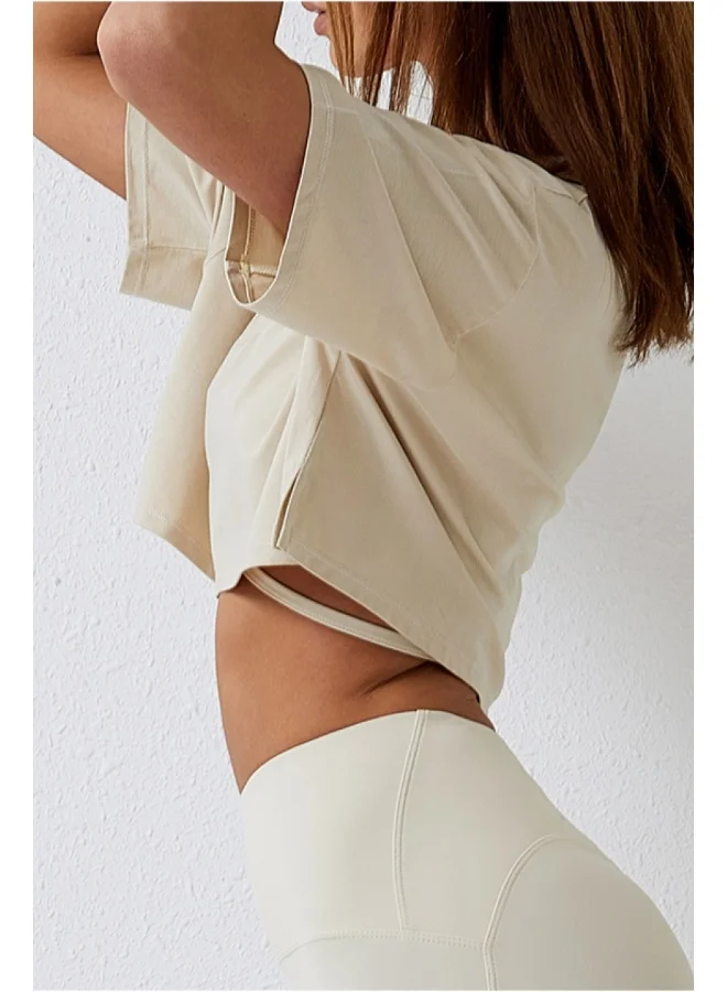 KAWN.YOGA Womens Loose Fit Crop Top Shirt Short Sleeves