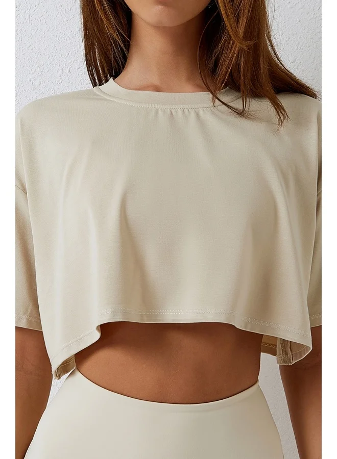 KAWN.YOGA Womens Loose Fit Crop Top Shirt Short Sleeves