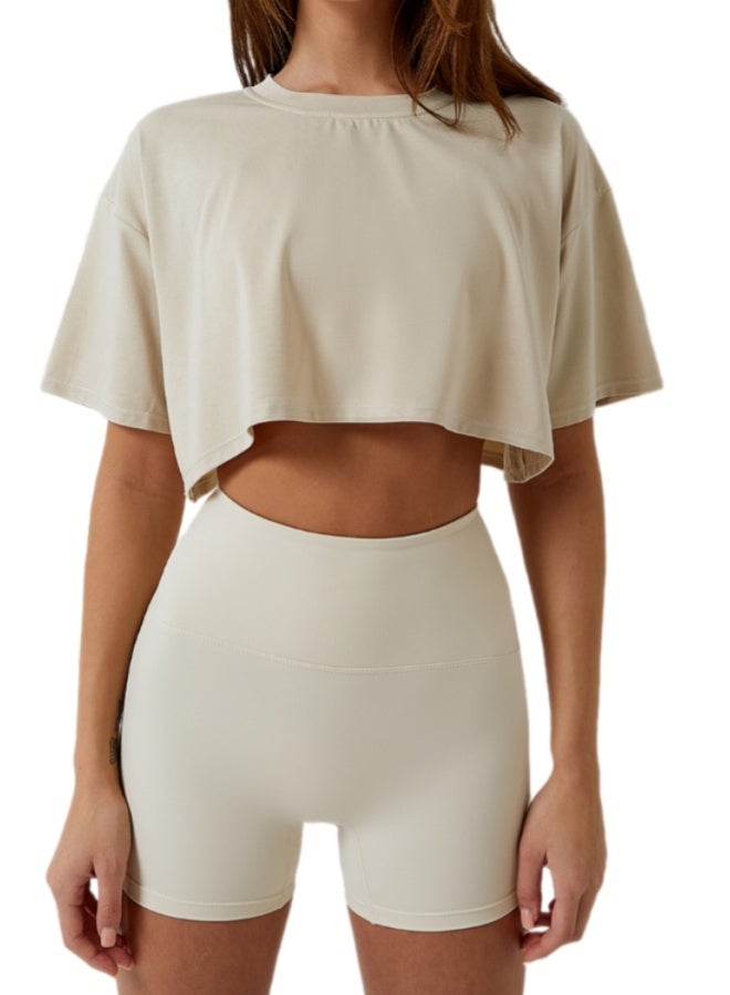 KAWN.YOGA KAWN YOGA Womens Loose Fit Crop Top Shirt Short Sleeves  - Image 1