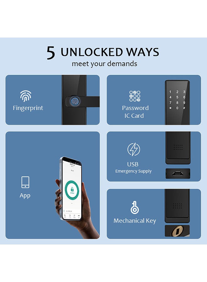 WAFU WAFU Smart Door Lock Keyless Entry Door Lock Handle with Cards and Keys Biometric Door Lock Tuya App Remote Operation WiFi Smart Lock  - Image 4