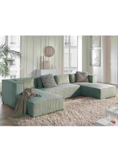 KARNAK Karnak Ava Large Corner Sofa - U-Shape Couch in Corduroy Velvet Color Blue  - Image 1