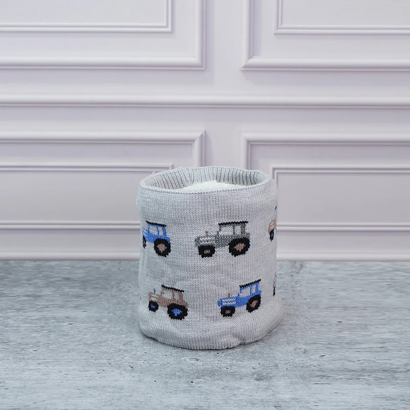 LITTLE SURPRISE BOX 2Pcs Grey Cars Themed Beanie Winter Cap With Matching Neck Cuff Style Muffler For Kids