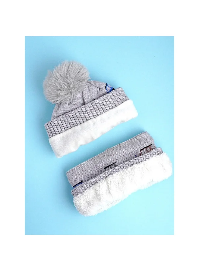 LITTLE SURPRISE BOX 2Pcs Grey Cars Themed Beanie Winter Cap With Matching Neck Cuff Style Muffler For Kids