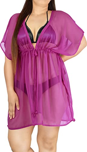 LA LEELA Women's Cover Ups Swimwear Dress Beachwear 4X-5X Magenta AC206 - Image 4