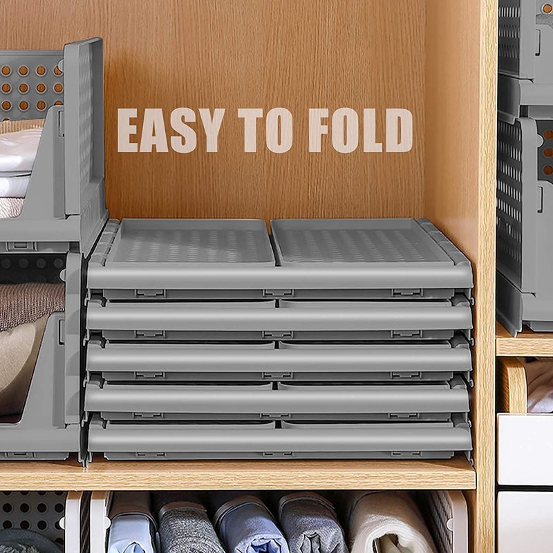 JEYANG JEYANG Clothes Organizer for Wardrobe Foldable and Stackable Closet Cupboard Almirah Space Organiser for Shirt T Shirt Jeans Pack of 5 Grey - Image 5
