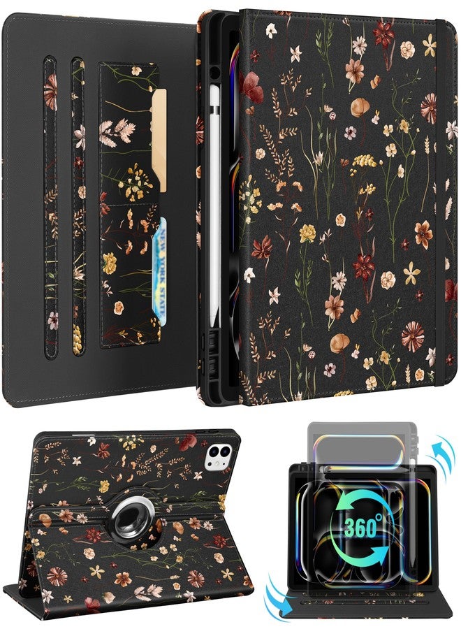 Kidcube for iPad Pro 13 Inch Case M4 2024 - Women Girls Cute Rotating Stand Folio Cover with Pencil Holder & Card Slot Flowers Floral Unique Design for iPad Pro 13 Inch Case 2024 (A2925 A2926 A3007) - Image 1