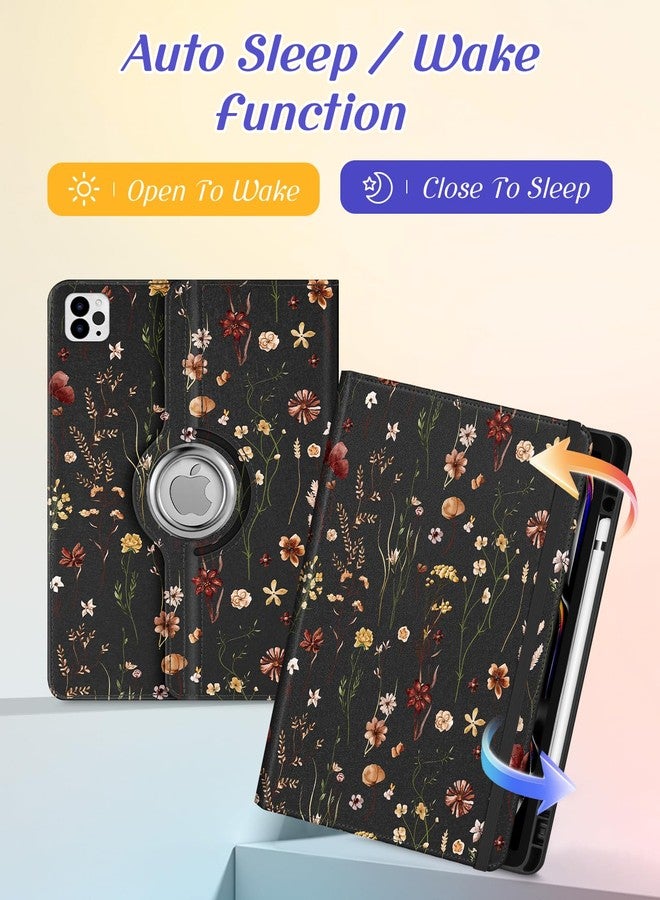 Kidcube for iPad Pro 13 Inch Case M4 2024 - Women Girls Cute Rotating Stand Folio Cover with Pencil Holder & Card Slot Flowers Floral Unique Design for iPad Pro 13 Inch Case 2024 (A2925 A2926 A3007) - Image 4