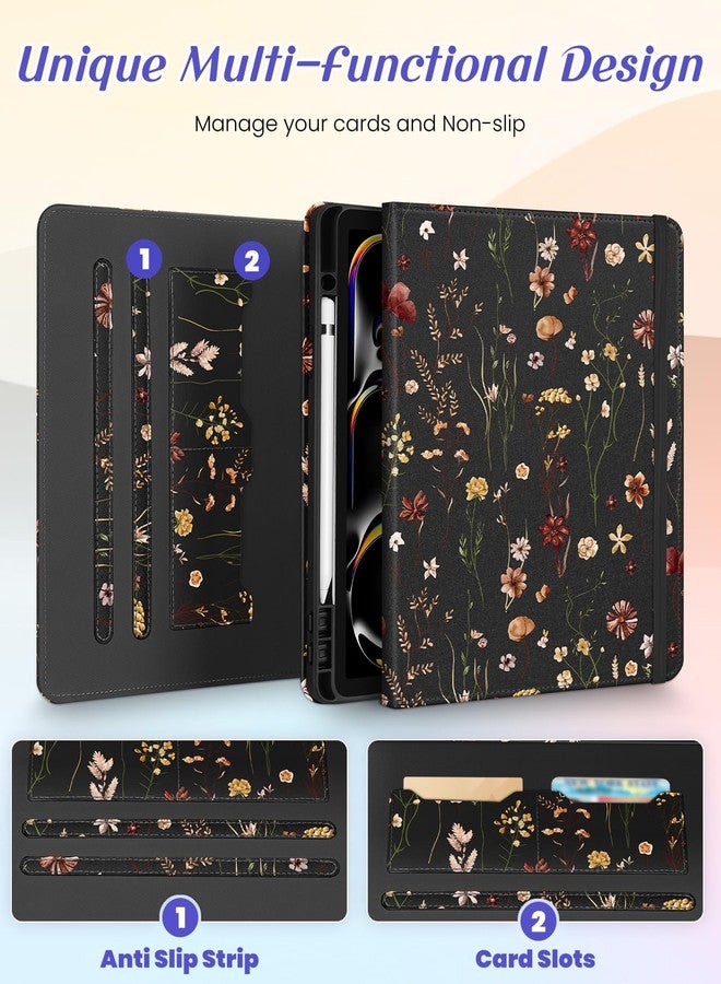 Kidcube for iPad Pro 13 Inch Case M4 2024 - Women Girls Cute Rotating Stand Folio Cover with Pencil Holder & Card Slot Flowers Floral Unique Design for iPad Pro 13 Inch Case 2024 (A2925 A2926 A3007) - Image 3