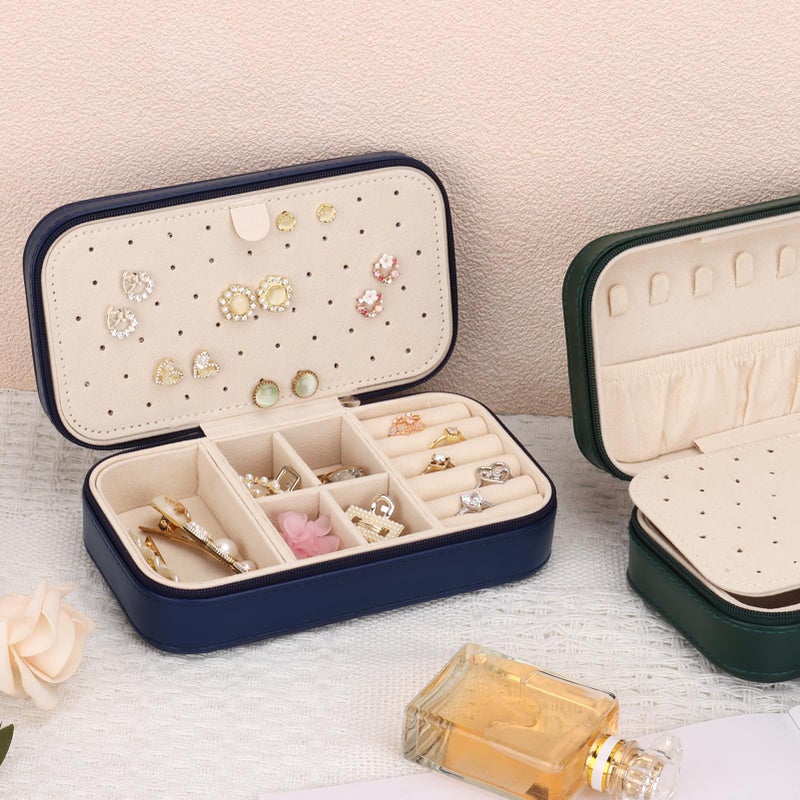 DesignSter Travel Jewelry Box, PU Leather Portable Jewelry Case, Small Jewelry Boxes for Gifts, Travel Jewelry Organizer for Women Rings Earrings Necklaces Bracelets (Dark Blue) - Image 5