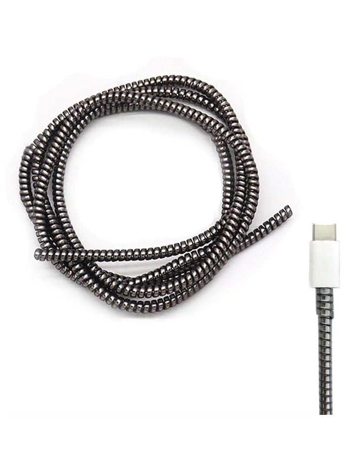 أكس سبرينج واقي كابل حلزوني Xspring، قطعتان لإصلاح الأسلاك المقاومة للحيوان بطول 1.6 متر، غطاء سلك لكابل الهاتف، كابل تاريخ USB، واقي سلك لسماعات الرأس، كابل حلزوني لتخفيف الضغط (ليزر أسود) - Image 1