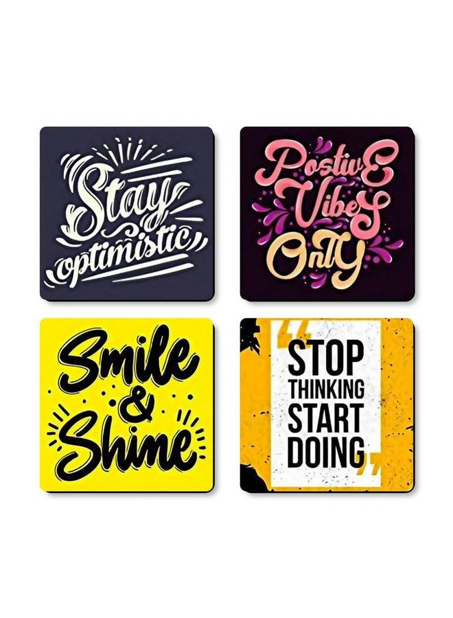 Sketchfab Coaster Set of 4 Motivational Wooden Coasters with Proper Coaster Stand Designer Coaster Set Fit for Tea Cups,Coffee Mug (Square 3.8X3.8 Inch) Motivational Quotes| (TC-11020)