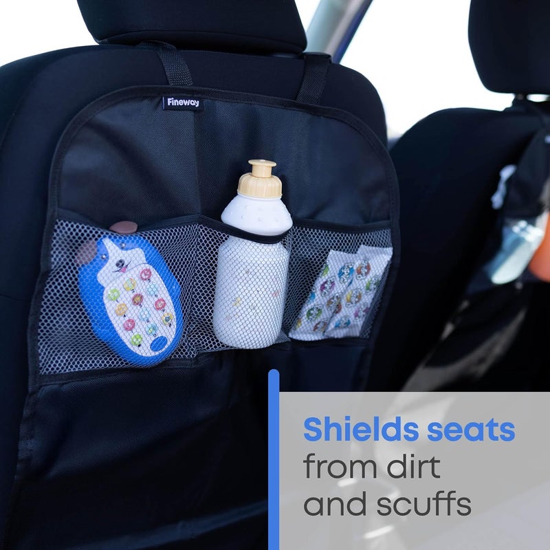 FINEWAY® Set of 2 Kick Mat Car Seat Protector with 3 Mesh Pockets for Kids - Image 2