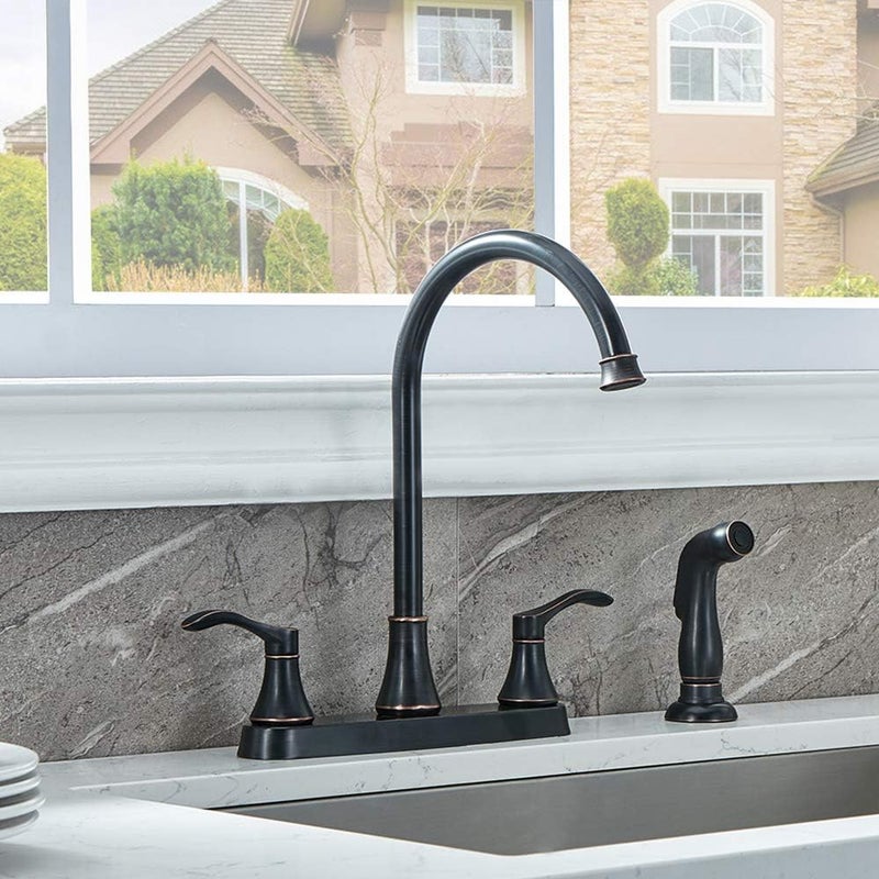 VALISY 3 Hole or 4 Hole 2 Handle Kitchen Faucet with Side Sprayer, Commercial Lead-Free Oil Rubbed Bronze Kitchen Sink Faucets for Rv Sinks with High-Arc Spout & Side Sprayer, VADR0004H - Image 2