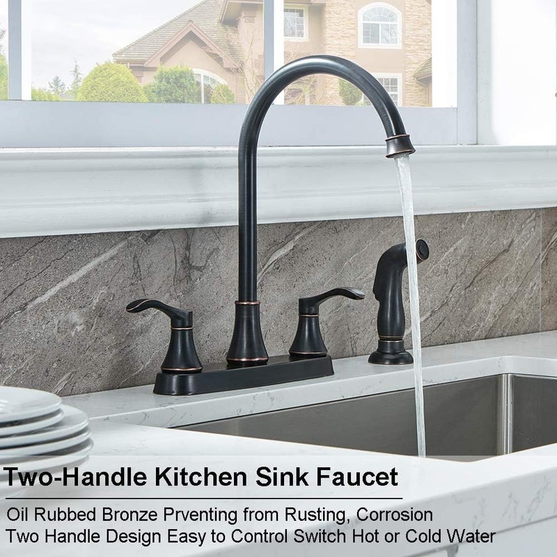 VALISY 3 Hole or 4 Hole 2 Handle Kitchen Faucet with Side Sprayer, Commercial Lead-Free Oil Rubbed Bronze Kitchen Sink Faucets for Rv Sinks with High-Arc Spout & Side Sprayer, VADR0004H - Image 4