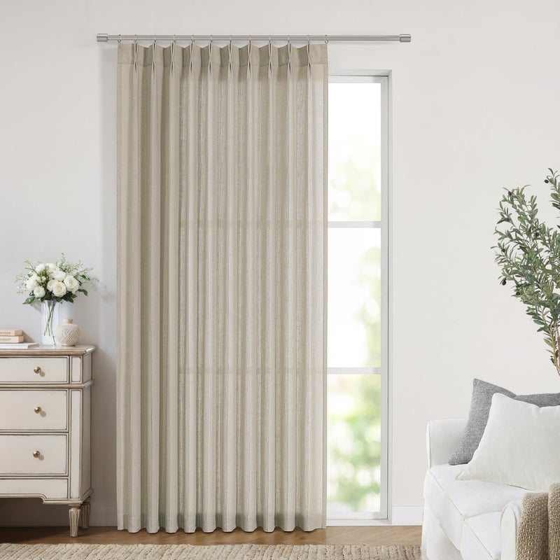 Vision Home Sand Pinch Pleated Semi Sheer Curtains Textured Linen Blended Light Filtering Window Curtains 90 inch for Living Room Bedroom Patio Pinch Pleat Drapes with Hooks 1 Panel 60"" Wx90 L - Image 1