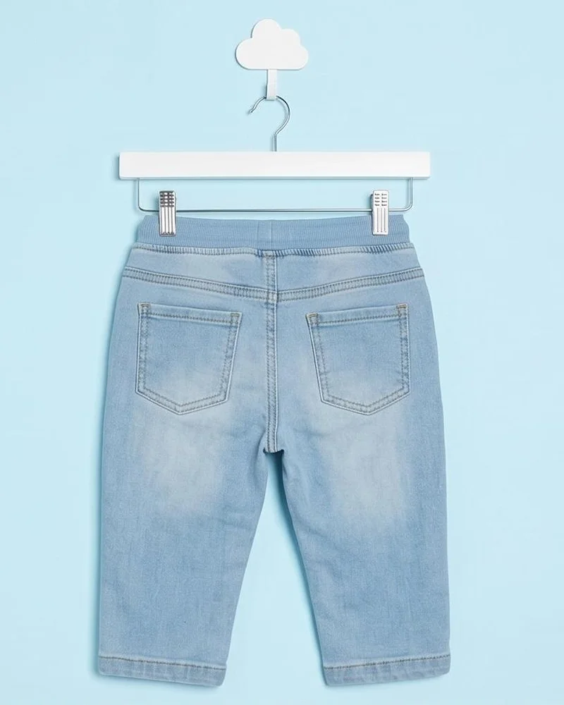 REDTAG Infant Boys Light Wash Cargo Knit Denim Jeans