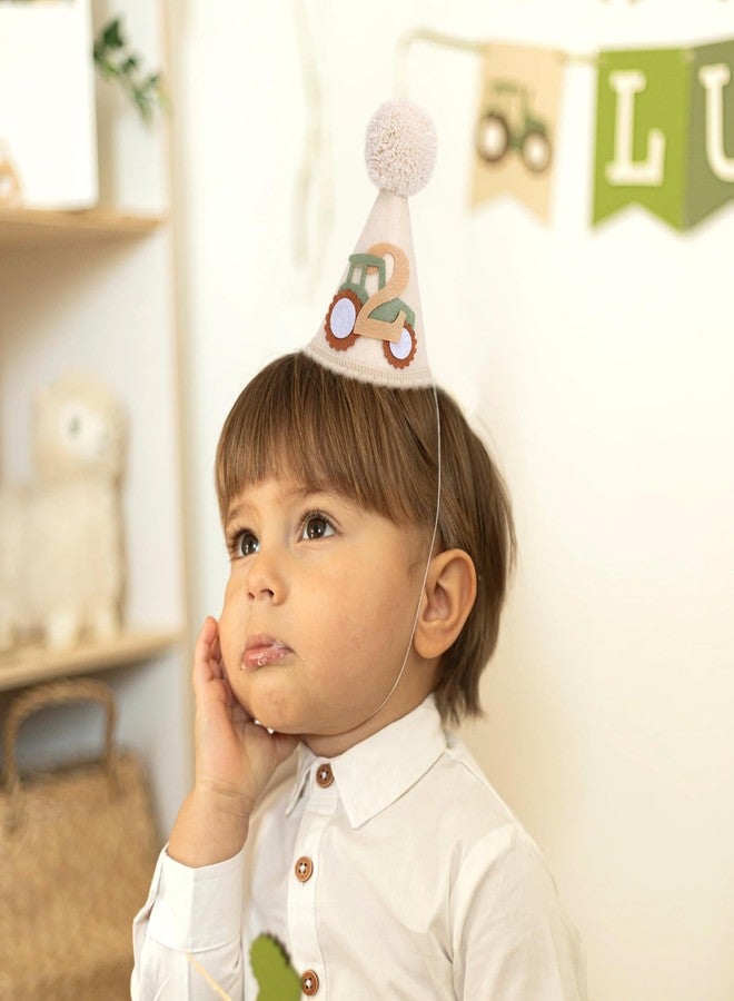 YOUAME Tractor 2nd Birthday Party Hat - Boys Farm Theme Cone Hat, Boy Second Birthday Decorations, Green Farm Tractor Two Outfit, Cake Smash Photo Props - Image 5
