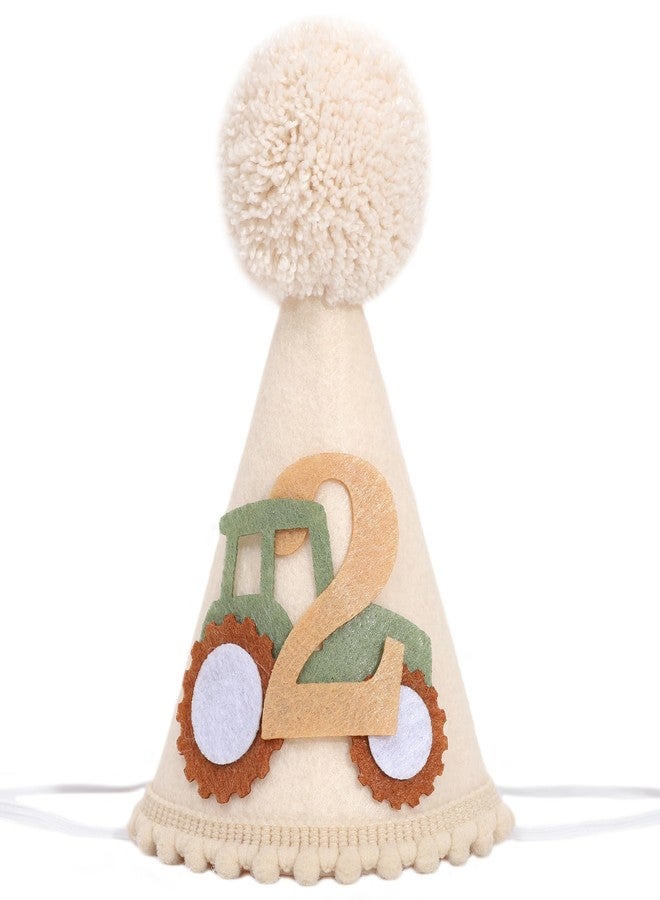 YOUAME Tractor 2nd Birthday Party Hat - Boys Farm Theme Cone Hat, Boy Second Birthday Decorations, Green Farm Tractor Two Outfit, Cake Smash Photo Props - Image 1