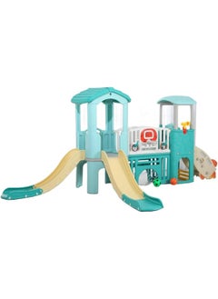 Baby plastic playhouses children Outdoor and Indoor Playground For Backyard, Playhouses with Steps, Bridge and Two Slides