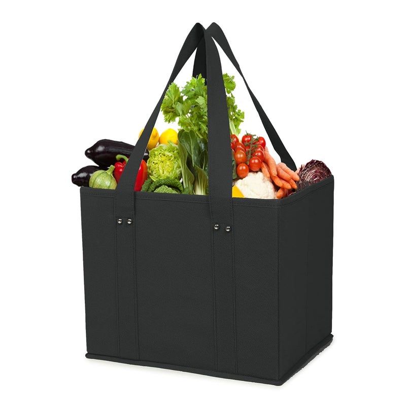 DOUBLE R BAGS DOUBLE R BAGS Reusable Grocery Shopping Bags Boxes Totes Foldable Heavy Duty Water Resistant Collapsible Storage Box Baskets Bins for Groceries Toys Clothes Books Stand Upright Pack of 1 Black  - Image 1