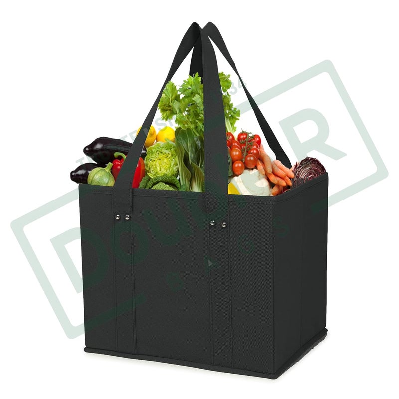 DOUBLE R BAGS DOUBLE R BAGS Reusable Grocery Shopping Bags Boxes Totes Foldable Heavy Duty Water Resistant Collapsible Storage Box Baskets Bins for Groceries Toys Clothes Books Stand Upright Pack of 1 Black  - Image 5