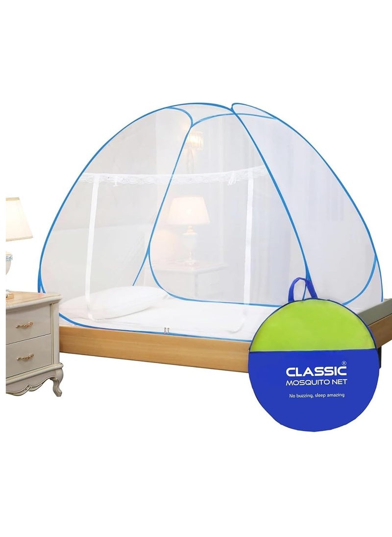 Sleep night - Foldable Mosquito Net For Single Bed 150x200 cm Microfiber White/Blue - Image 1