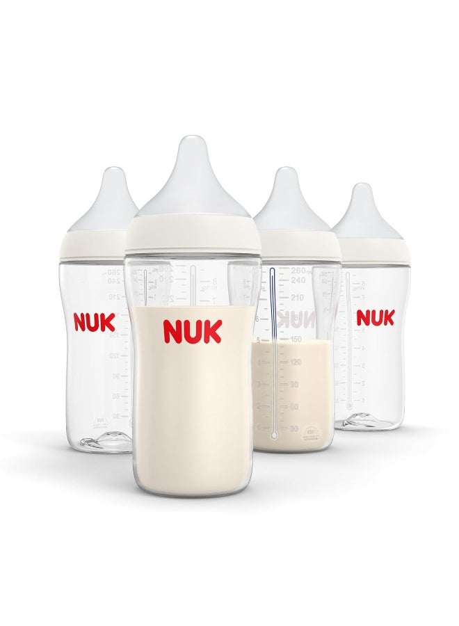 NUK Perfect Match 2-in-1 Natural and Anti-Colic Bottle with Medium Flow, Wide, Adaptable Nipple, 8oz., 4 Pack, BPA Free - Image 1