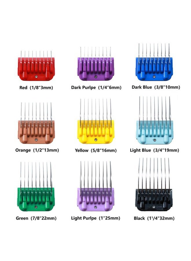KBDS Professional Animal Stainless Steel Attachment 9 Color Guide Comb Set,Compatible with Andis, Oster A5, Wahl KM Series Clipper Detachable Blade Pet, Dog, Cat, and Horse Clippers - Image 3