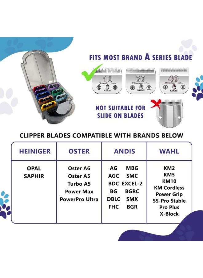 KBDS Professional Animal Stainless Steel Attachment 9 Color Guide Comb Set,Compatible with Andis, Oster A5, Wahl KM Series Clipper Detachable Blade Pet, Dog, Cat, and Horse Clippers - Image 2
